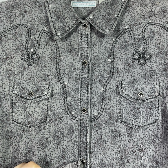 Adiktd Patterned Corduroy Western Shirt, Black Snaps, Size Large. Excellent cond - Picture 3 of 7